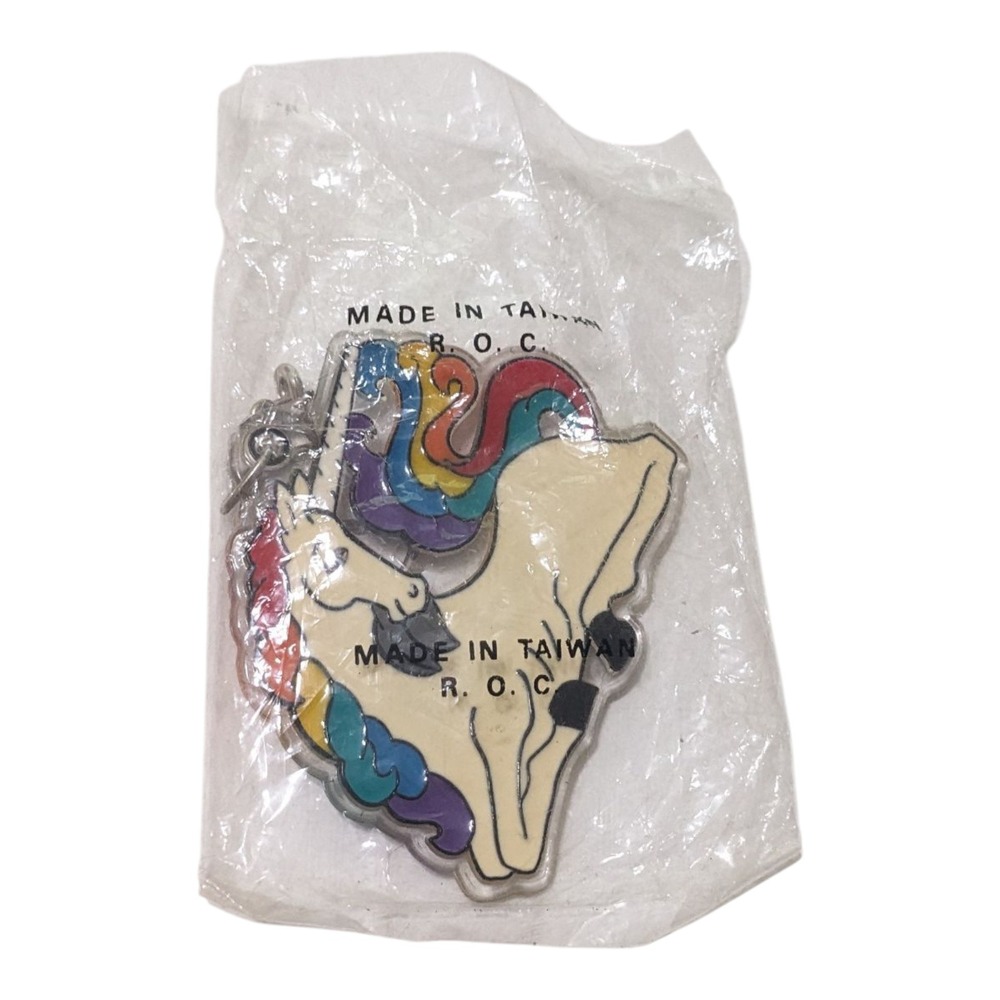Unicorn Keychain Rainbow Mane Vintage Made in Taiwan R.O.C. Novelty
